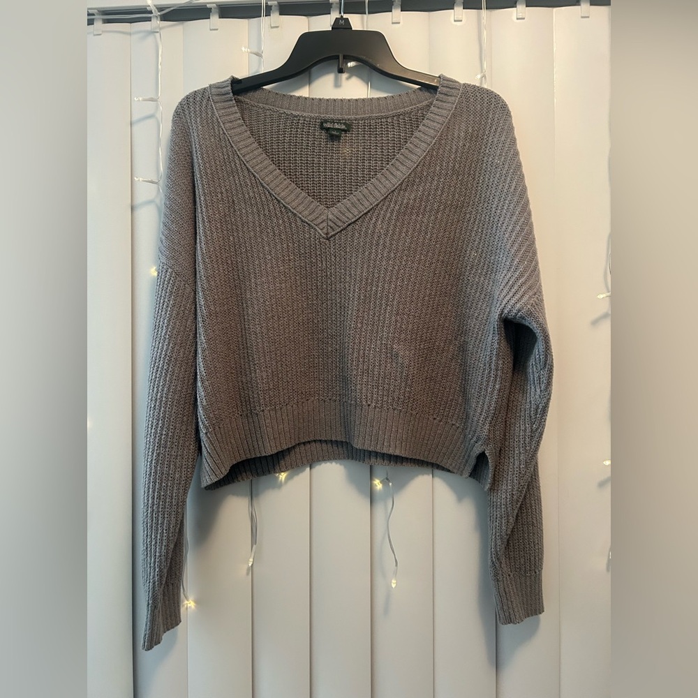 Grey Cropped Vneck Sweater Wild Fable